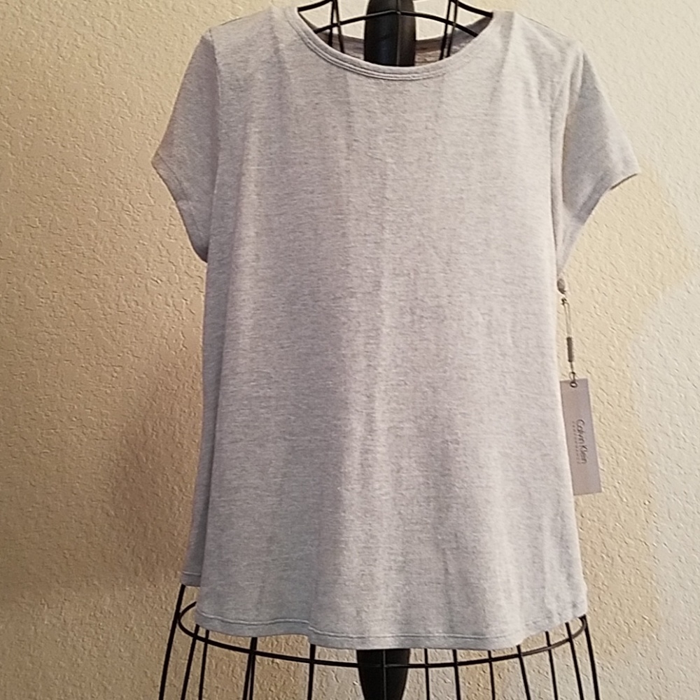 Calvin Klein Gray Ruffled Back T-Shirt Top XL